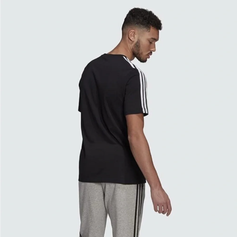 NWT Adidas Black Short Sleeve Tee with Signature Stripes - Picture 4 of 5